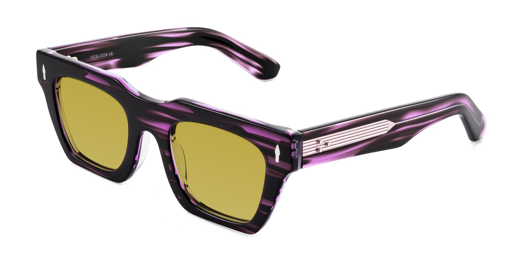 Angle of Padulla in Dark Purple Striped with Champagne Tinted Lenses