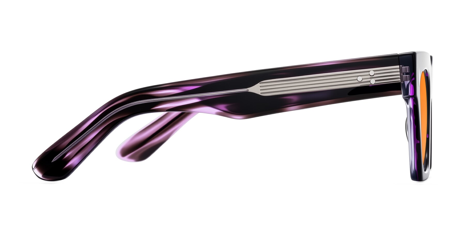 Side of Padulla in Dark Purple Striped with Orange Tinted Lenses