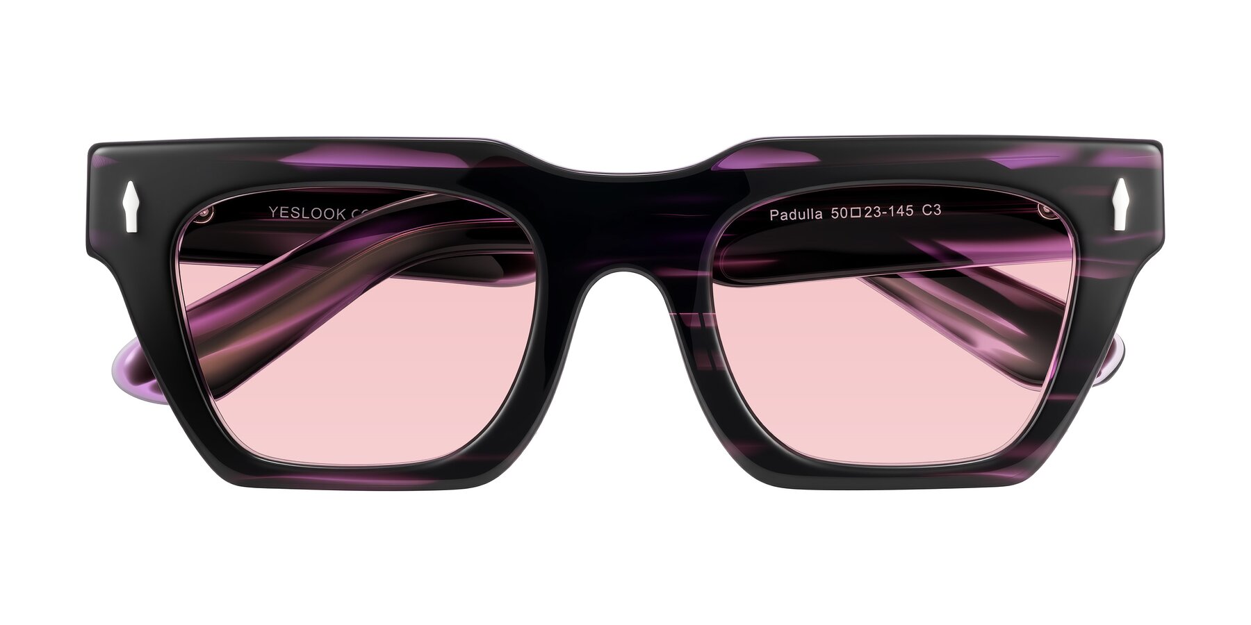 Folded Front of Padulla in Dark Purple Striped with Light Garnet Tinted Lenses