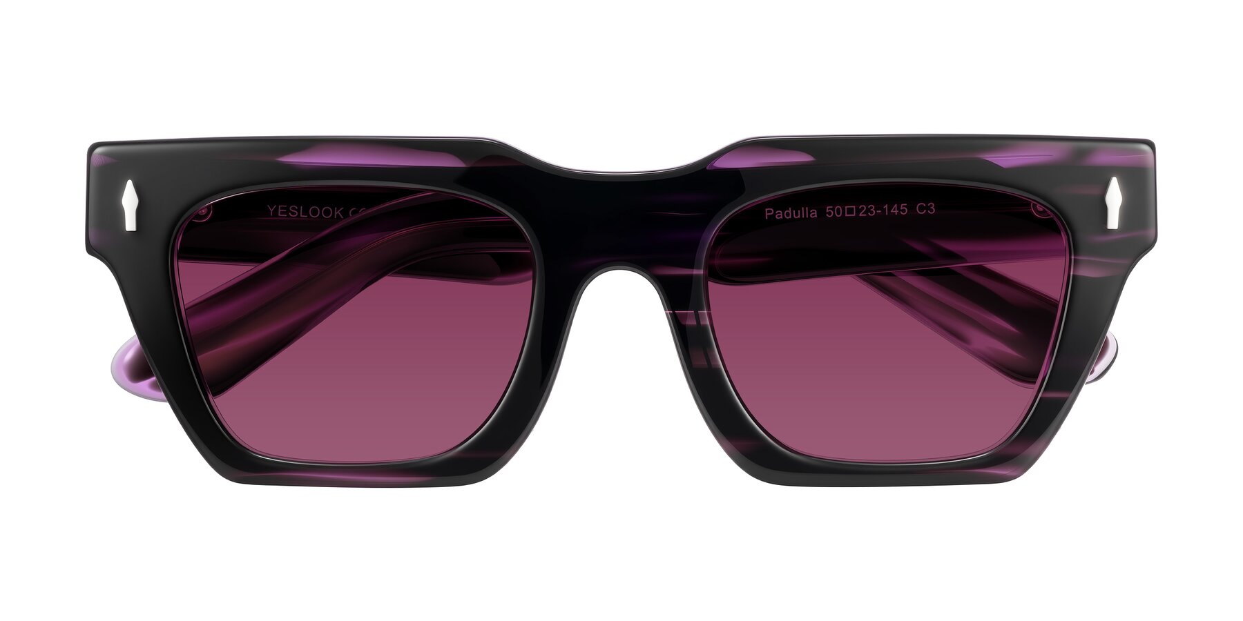 Folded Front of Padulla in Dark Purple Striped with Wine Tinted Lenses