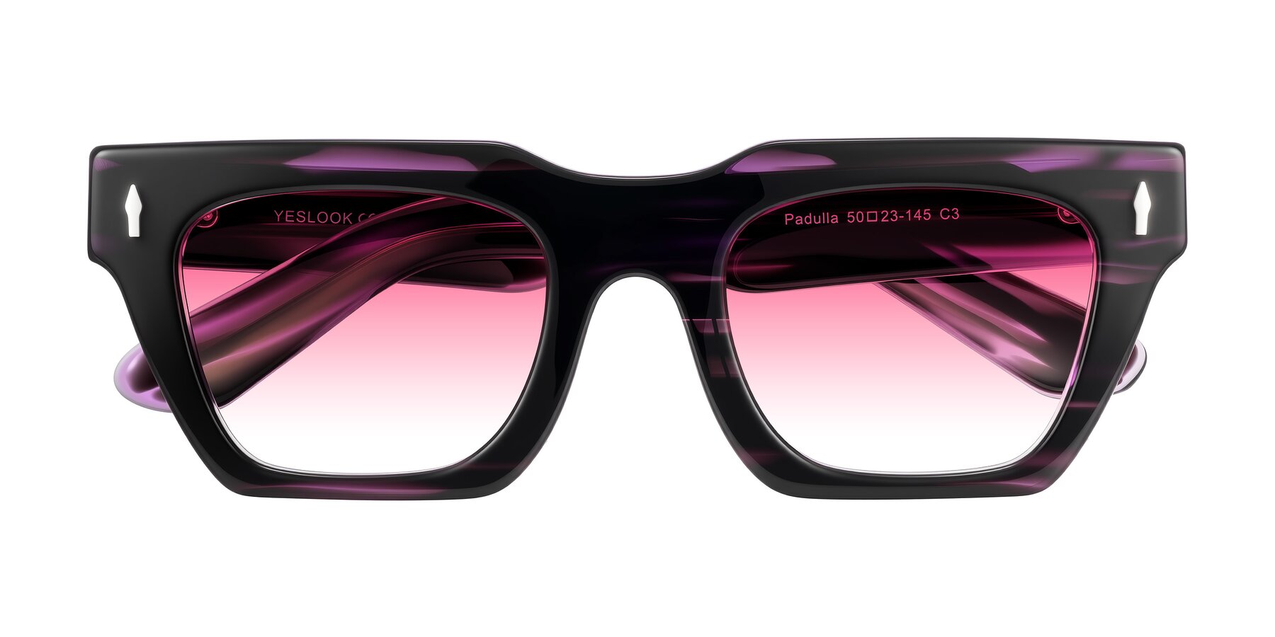 Folded Front of Padulla in Dark Purple Striped with Pink Gradient Lenses