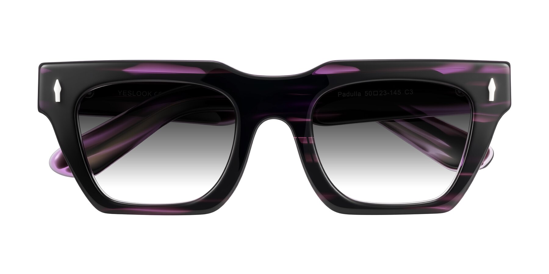 Folded Front of Padulla in Dark Purple Striped with Gray Gradient Lenses