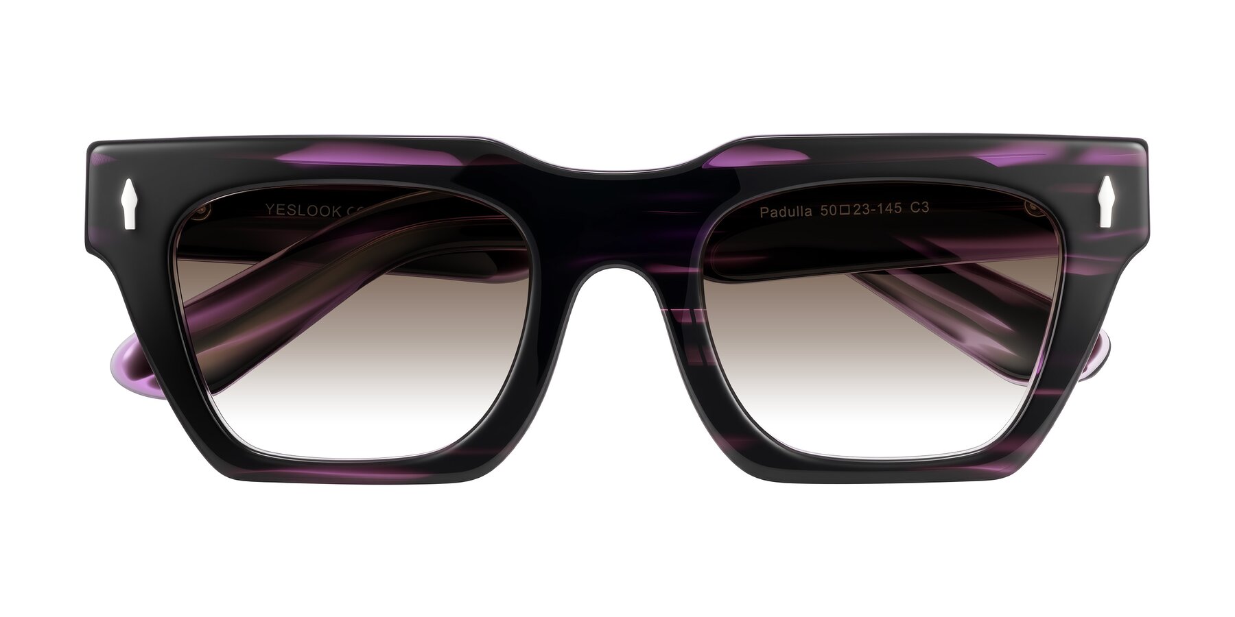 Folded Front of Padulla in Dark Purple Striped with Brown Gradient Lenses
