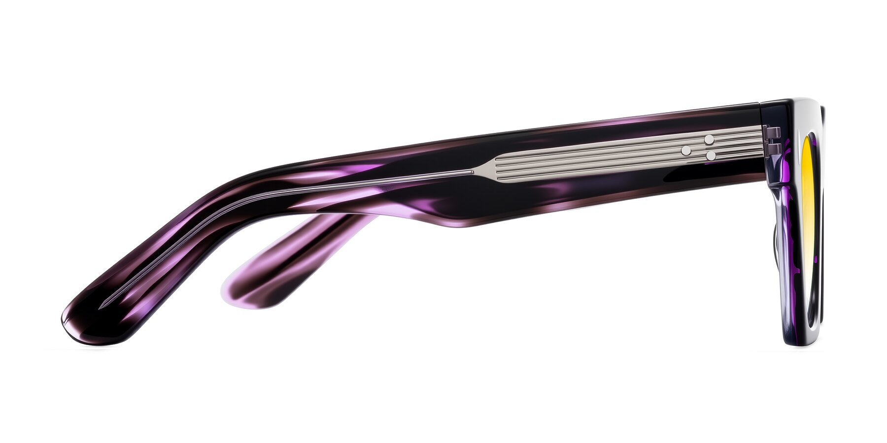Side of Padulla in Dark Purple Striped with Yellow Gradient Lenses