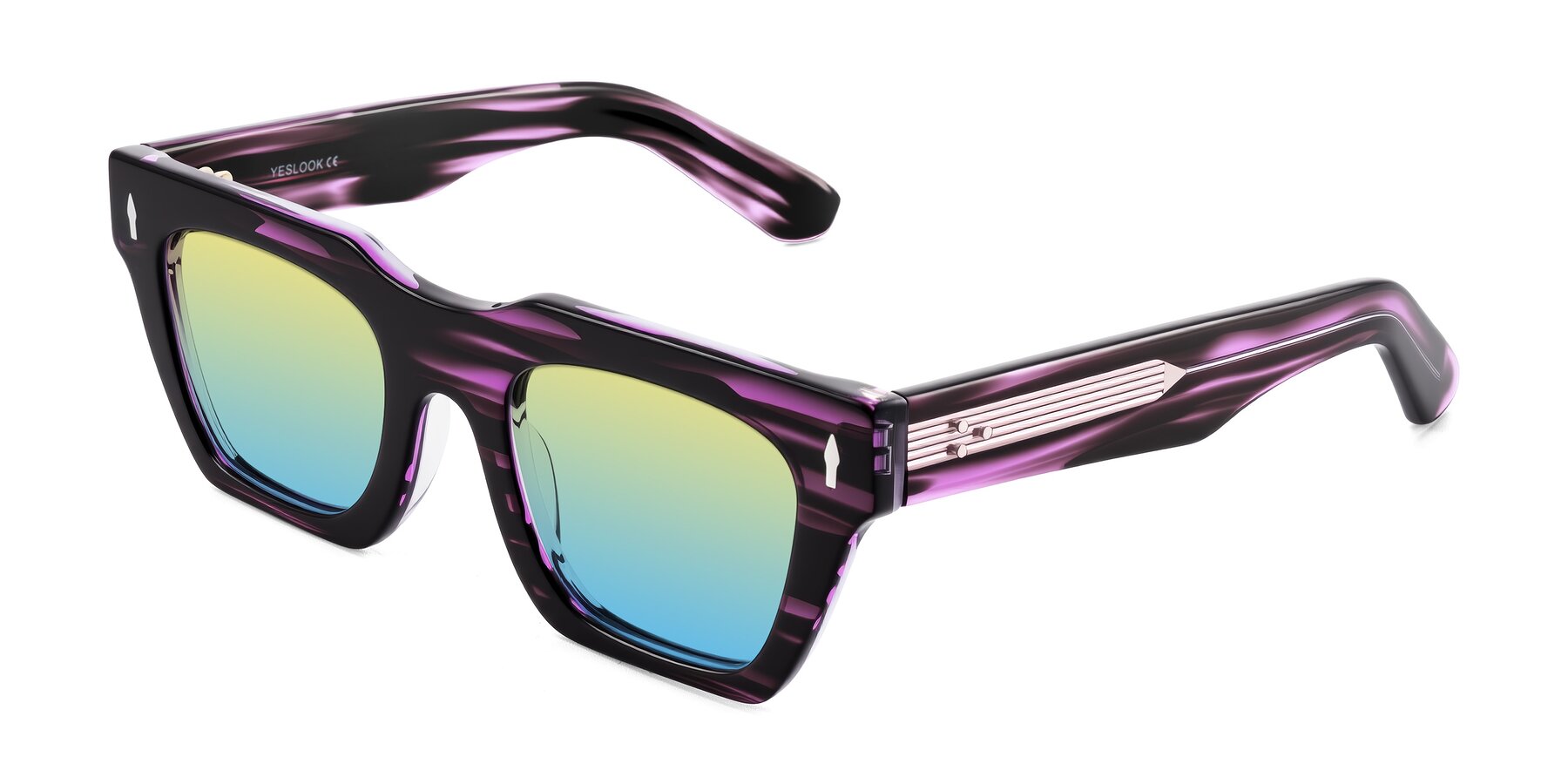 Angle of Padulla in Dark Purple Striped with Yellow / Blue Gradient Lenses