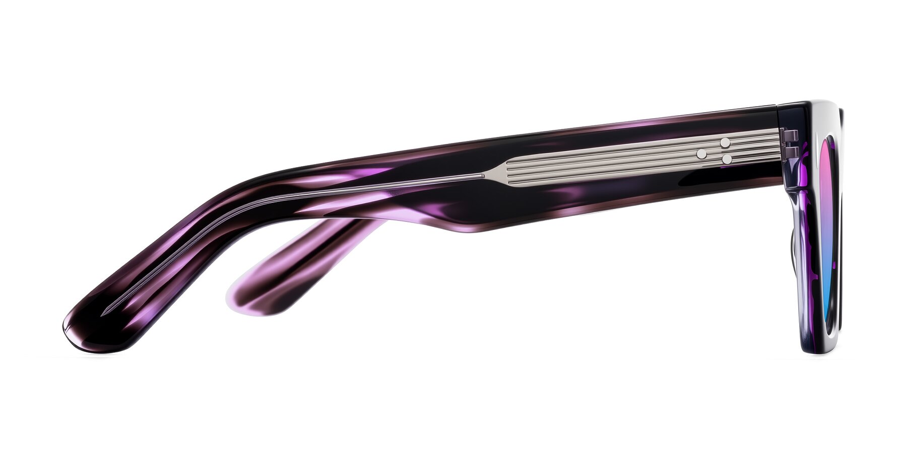 Side of Padulla in Dark Purple Striped with Pink / Blue Gradient Lenses
