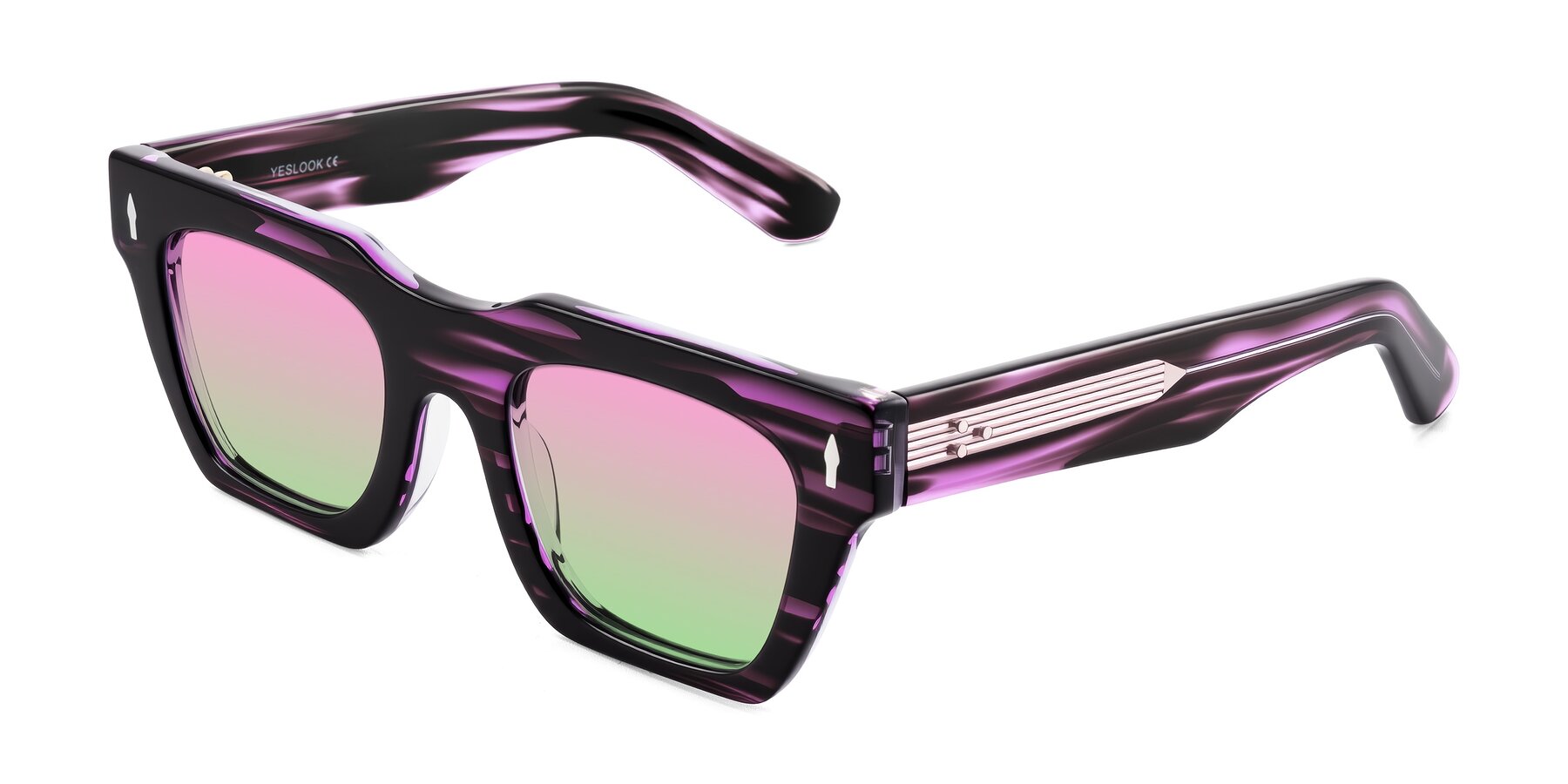 Angle of Padulla in Dark Purple Striped with Pink / Green Gradient Lenses
