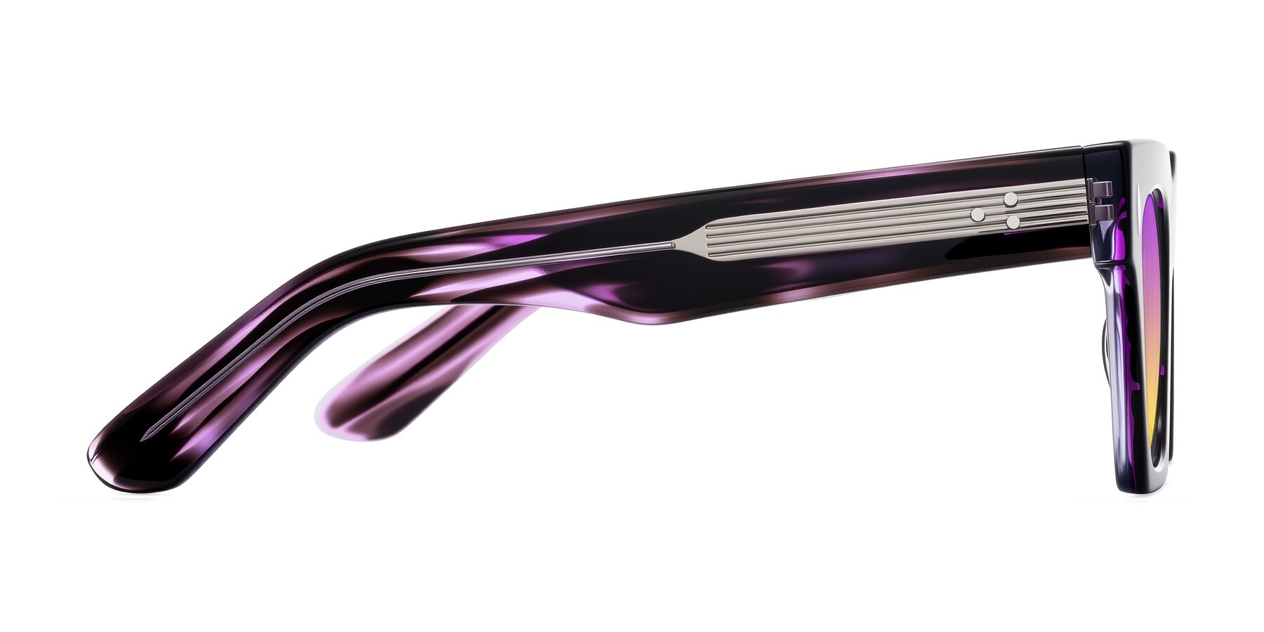 Side of Padulla in Dark Purple Striped with Purple / Yellow Gradient Lenses