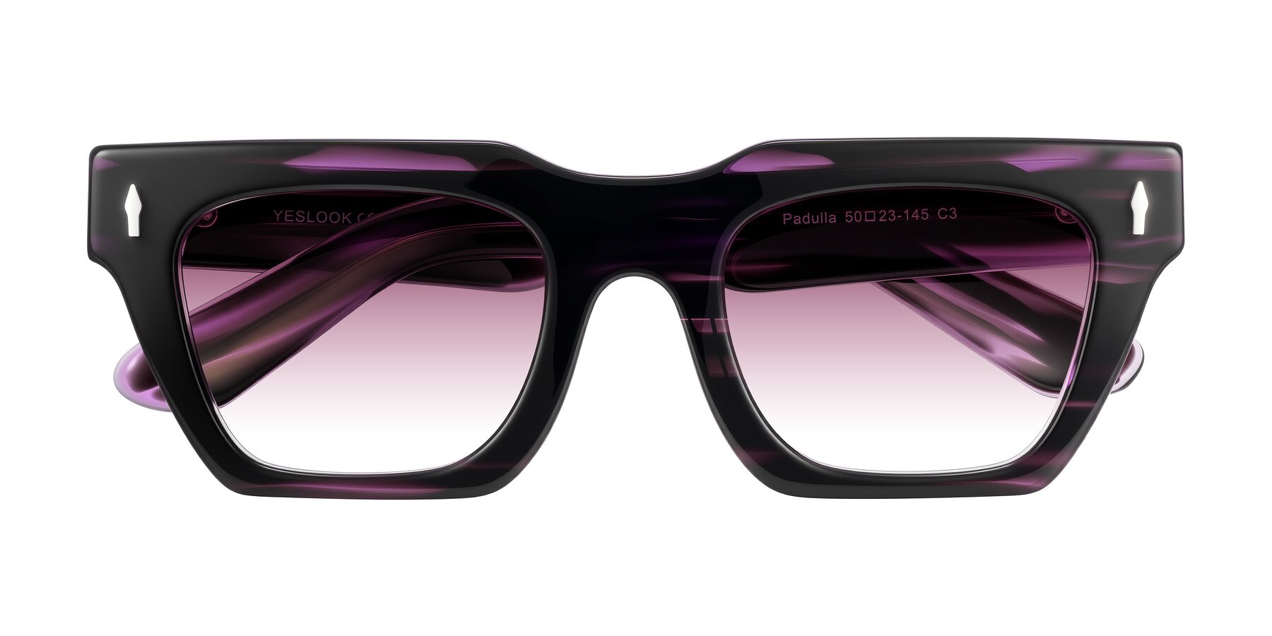 Folded Front of Padulla in Dark Purple Striped with Wine Gradient Lenses
