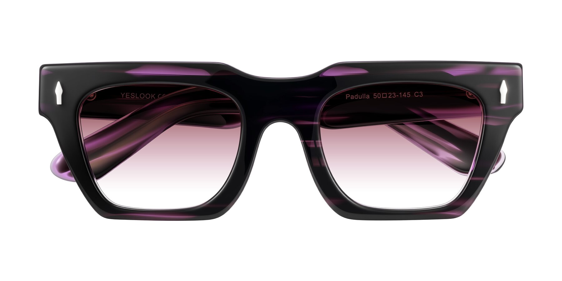 Folded Front of Padulla in Dark Purple Striped with Garnet Gradient Lenses