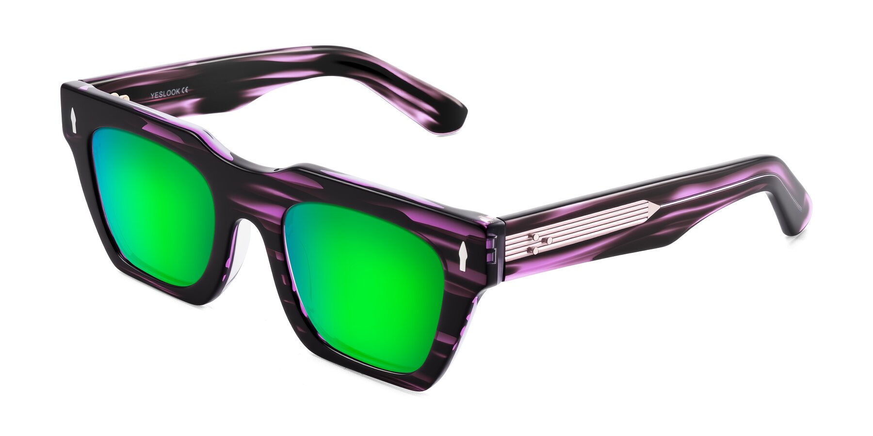 Angle of Padulla in Dark Purple Striped with Green Mirrored Lenses
