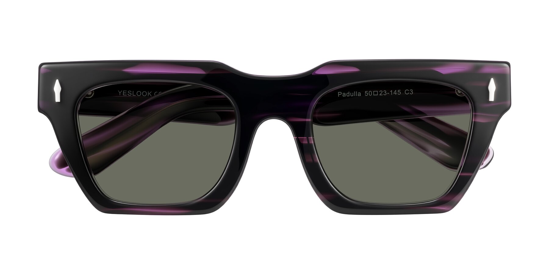 Folded Front of Padulla in Dark Purple Striped with Gray Polarized Lenses