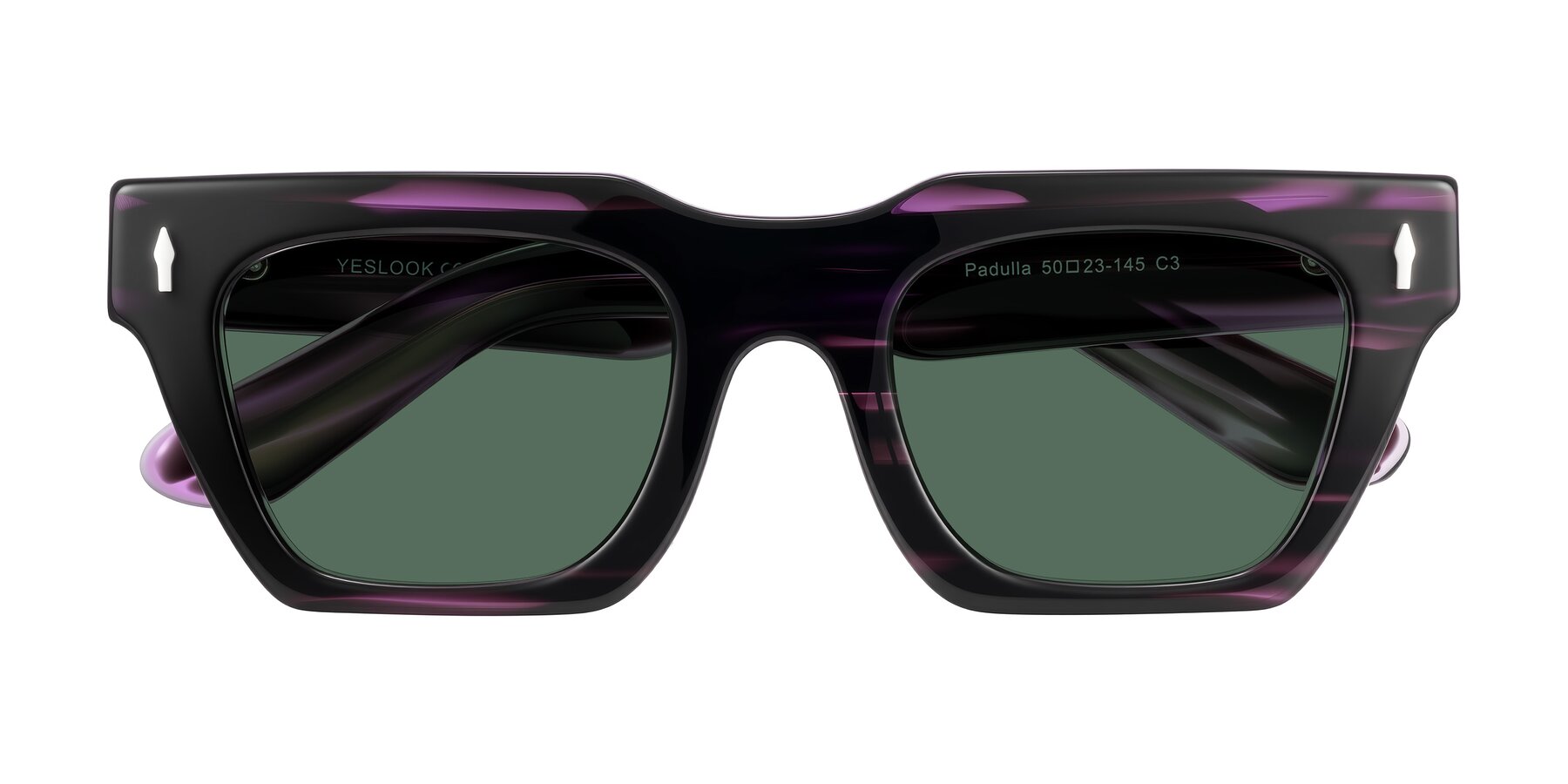 Folded Front of Padulla in Dark Purple Striped with Green Polarized Lenses