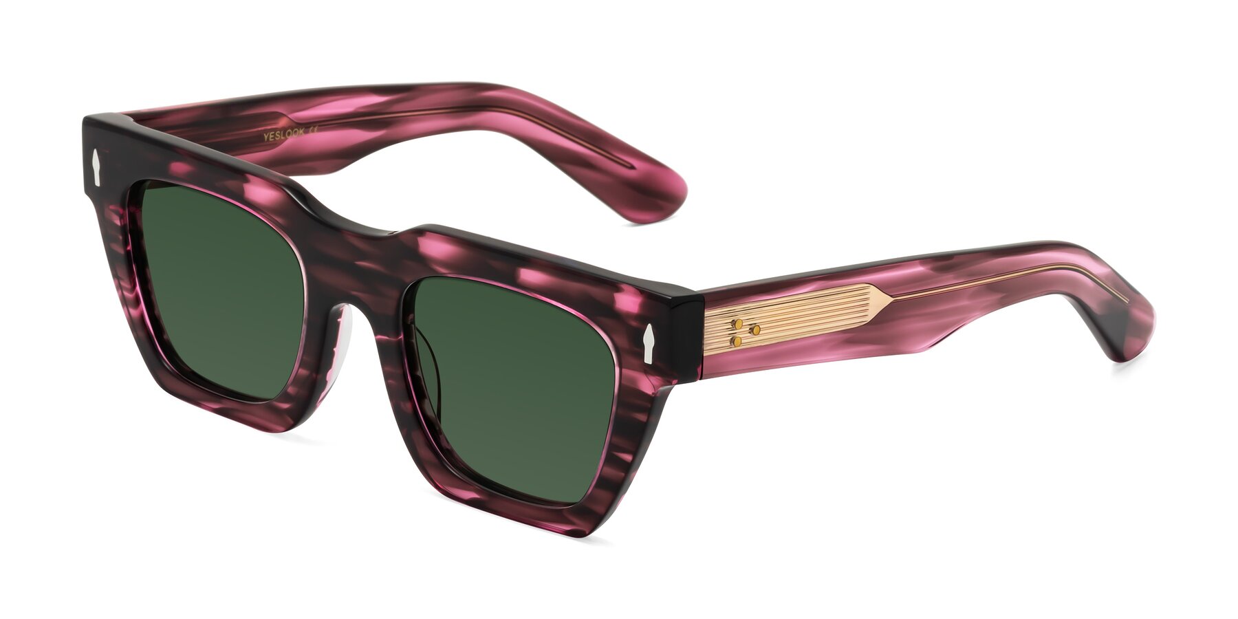Angle of Padulla in Wine Berry Striped with Green Tinted Lenses