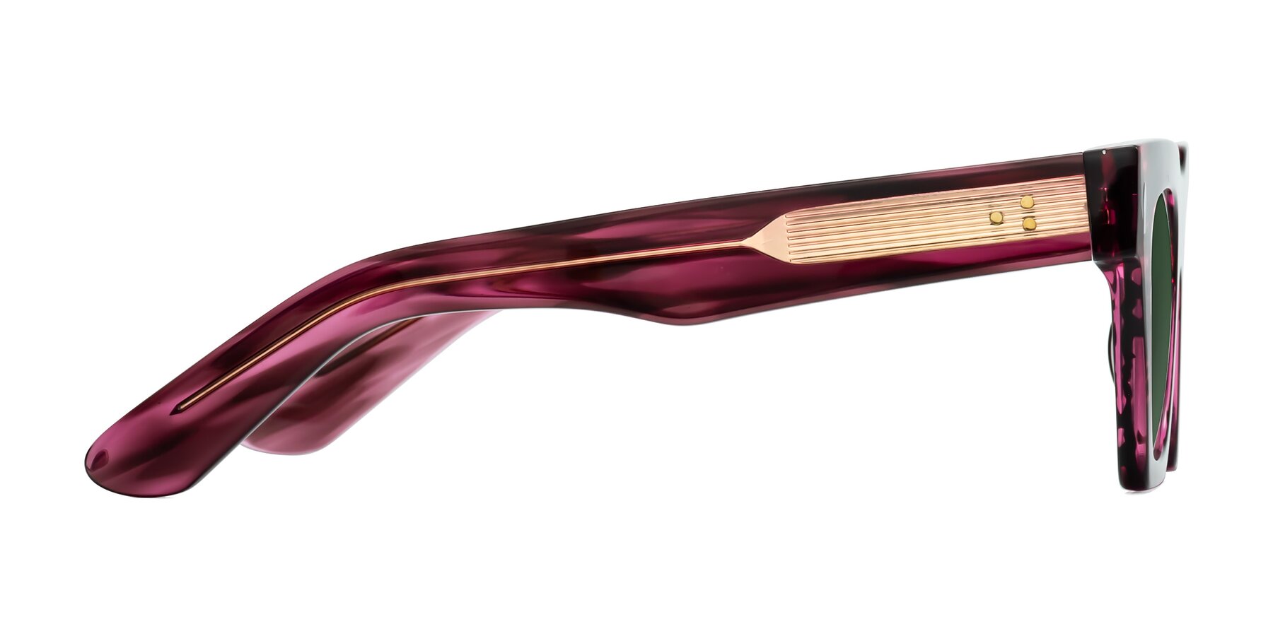 Side of Padulla in Wine Berry Striped with Green Tinted Lenses