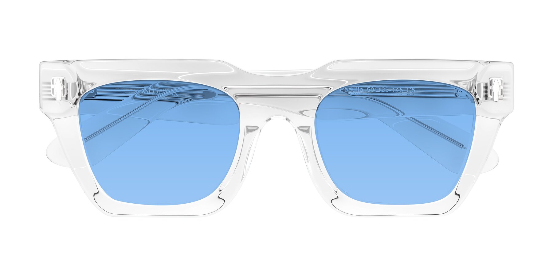 Folded Front of Padulla in Clear with Medium Blue Tinted Lenses
