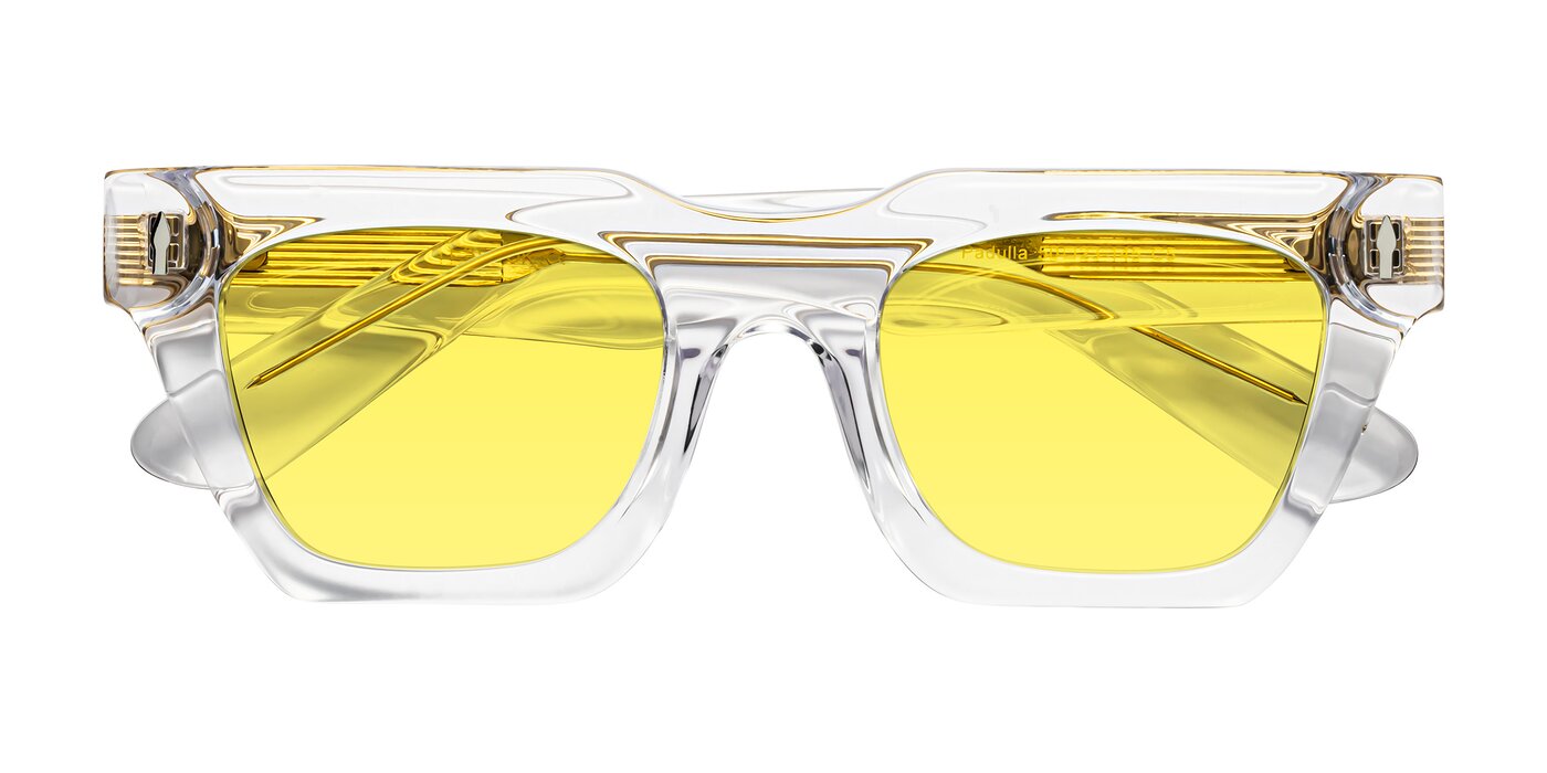 Black / Clear Hipster Acetate Trapezoid Tinted Sunglasses with Medium Blue Sunwear Lenses - Callan