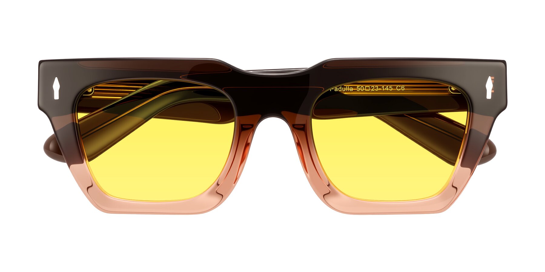 Folded Front of Padulla in Gradient Brown with Medium Yellow Tinted Lenses