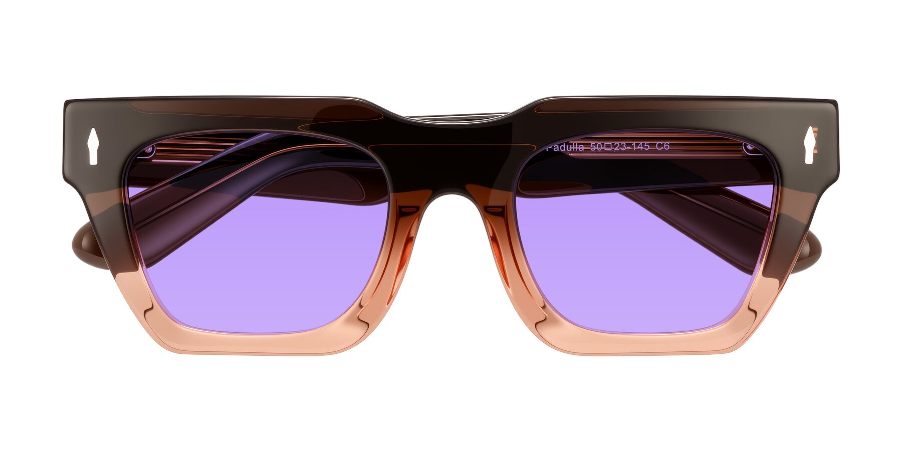 Folded Front of Padulla in Gradient Brown with Medium Purple Tinted Lenses