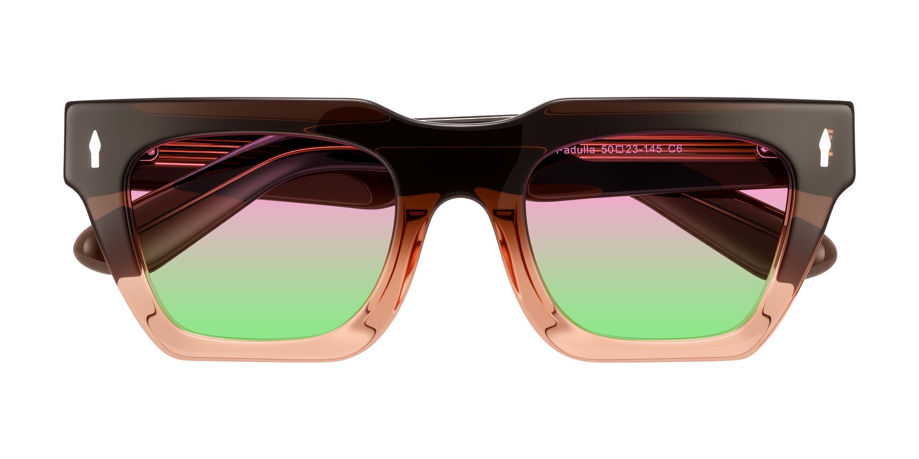 Folded Front of Padulla in Gradient Brown with Pink / Green Gradient Lenses