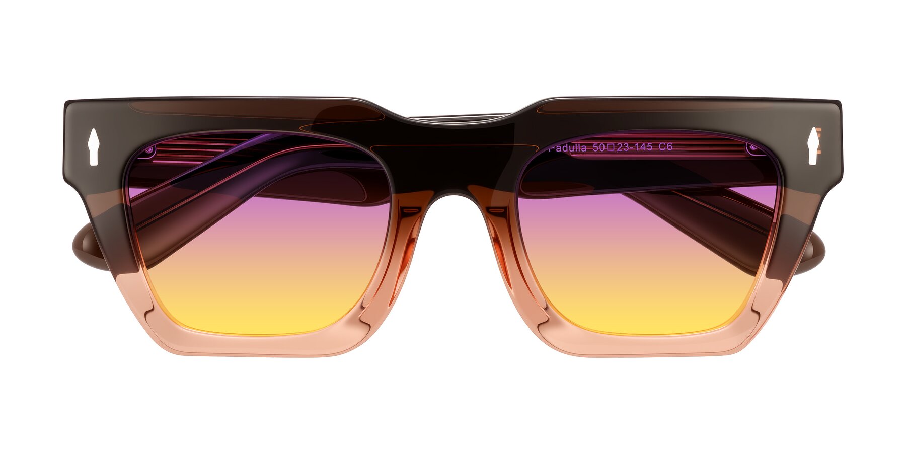 Folded Front of Padulla in Gradient Brown with Purple / Yellow Gradient Lenses