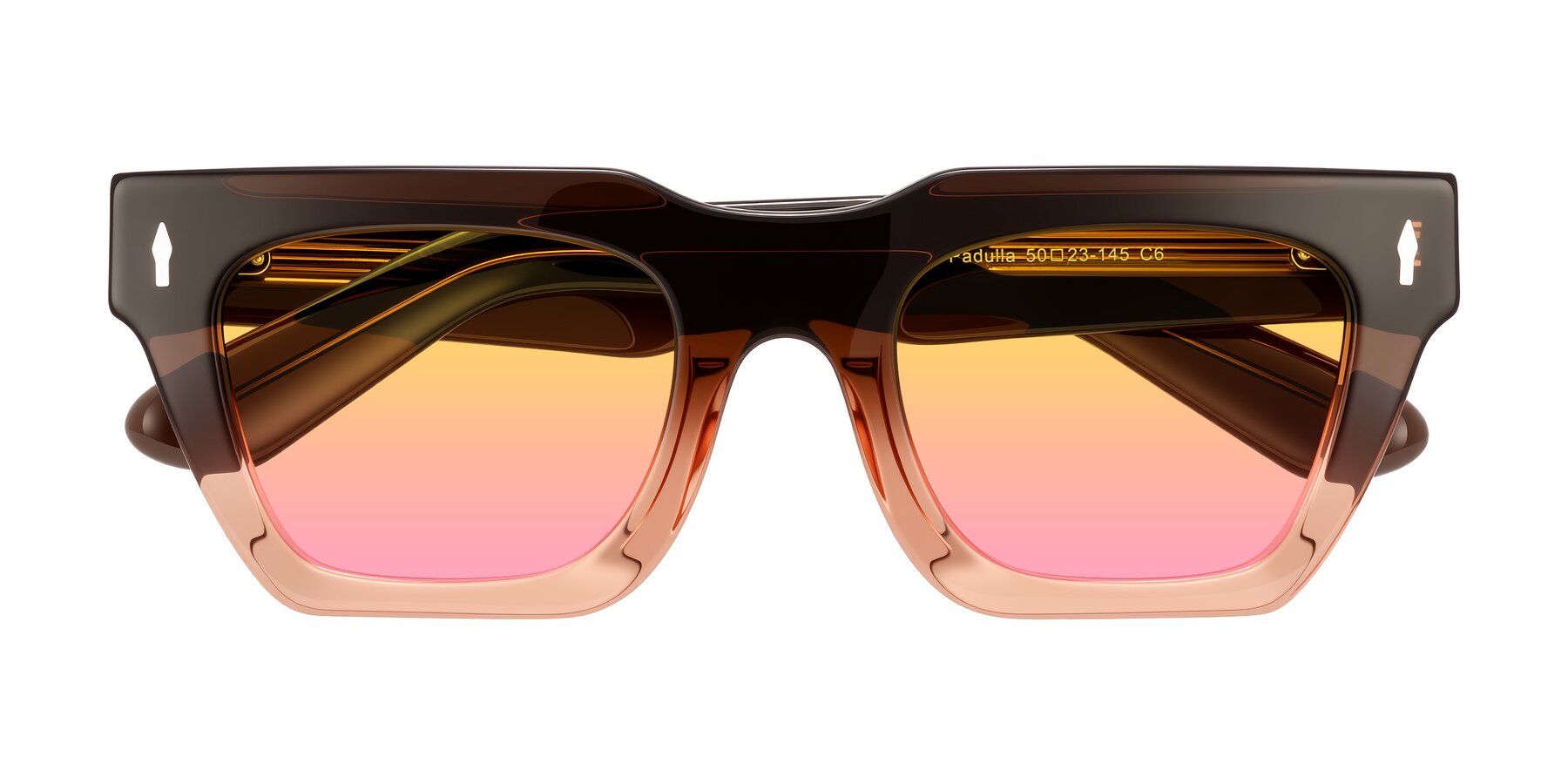 Folded Front of Padulla in Gradient Brown with Yellow / Pink Gradient Lenses