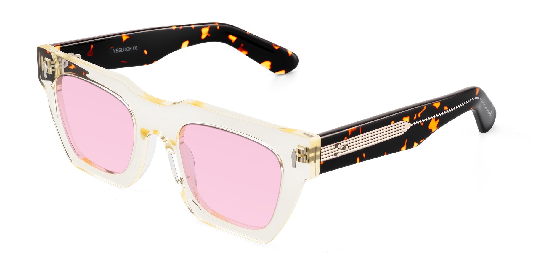 Angle of Padulla in Light Yellow/Tortoise with Light Pink Tinted Lenses