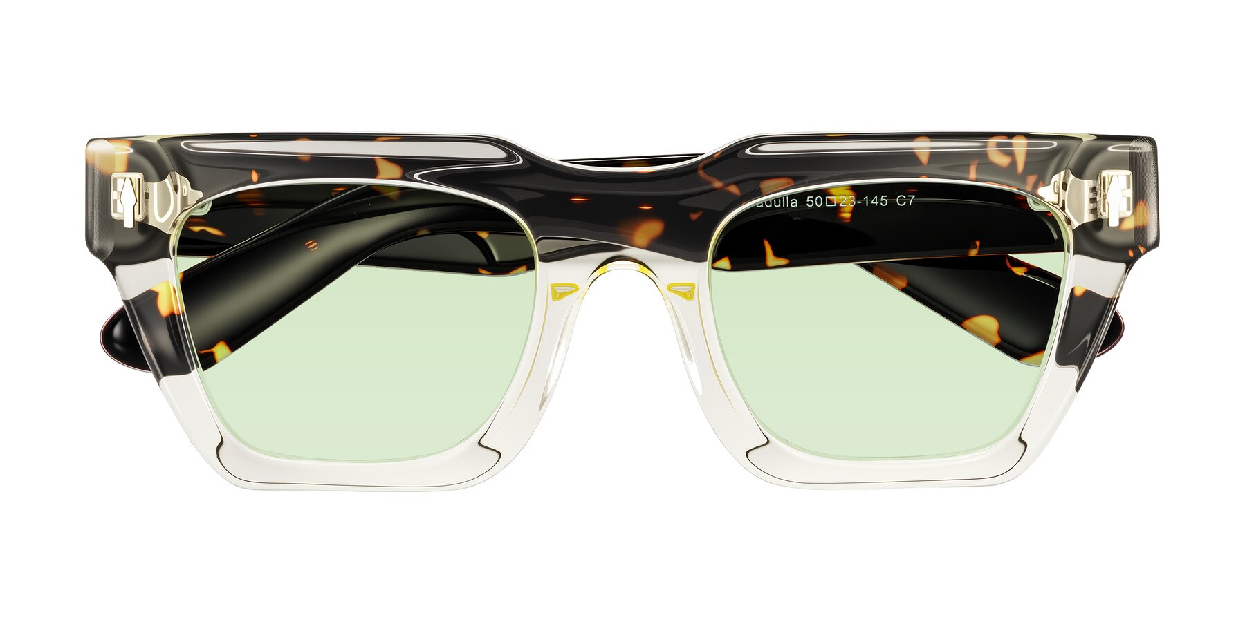 Folded Front of Padulla in Light Yellow/Tortoise with Light Green Tinted Lenses