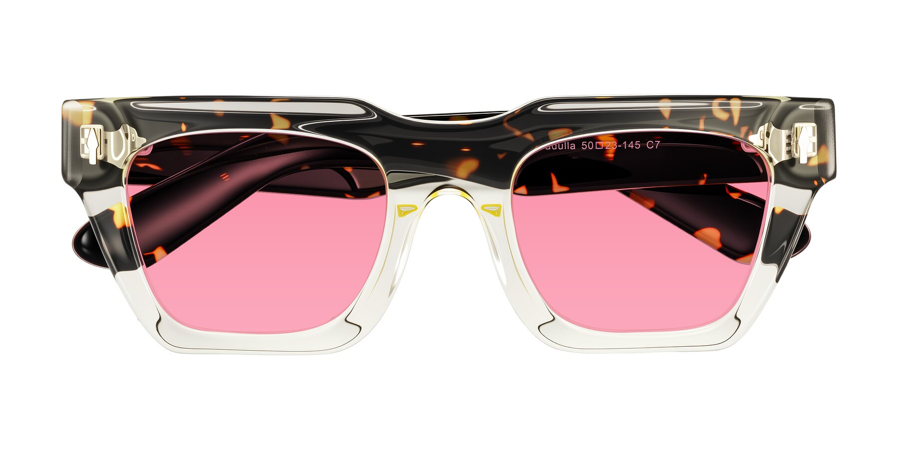 Folded Front of Padulla in Light Yellow/Tortoise with Pink Tinted Lenses