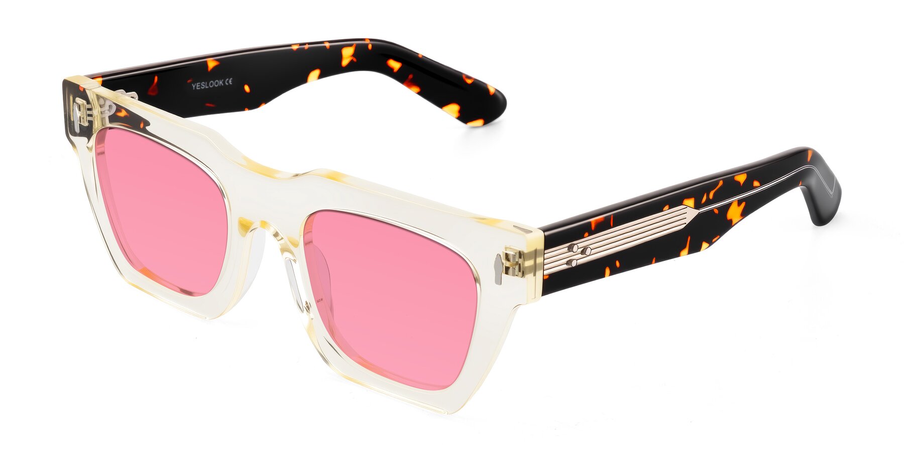 Angle of Padulla in Light Yellow/Tortoise with Pink Tinted Lenses
