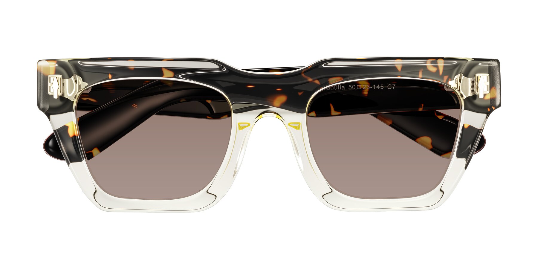 Folded Front of Padulla in Light Yellow/Tortoise with Medium Brown Tinted Lenses