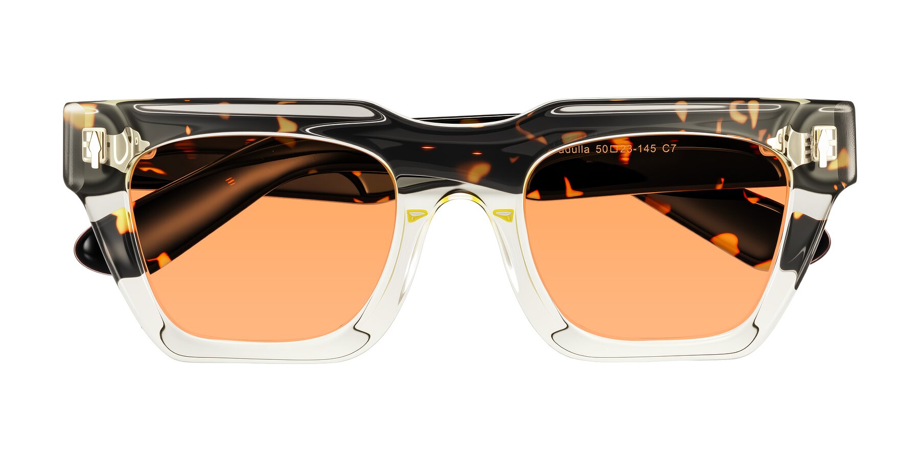 Folded Front of Padulla in Light Yellow/Tortoise with Medium Orange Tinted Lenses
