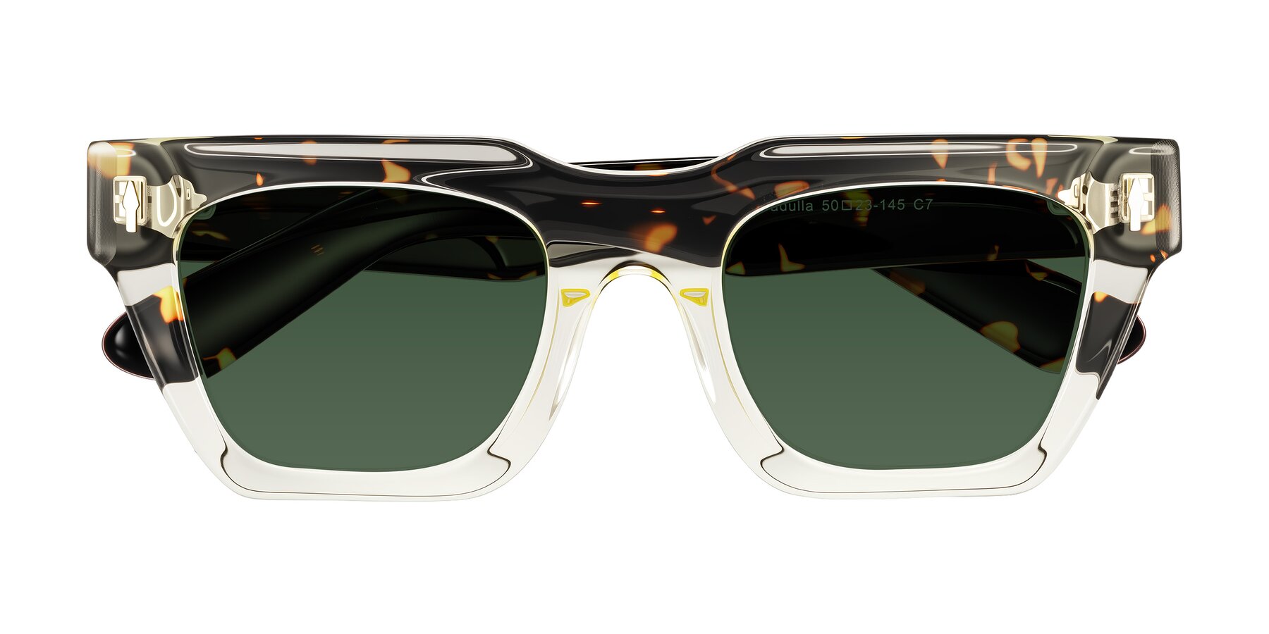 Folded Front of Padulla in Light Yellow/Tortoise with Green Tinted Lenses
