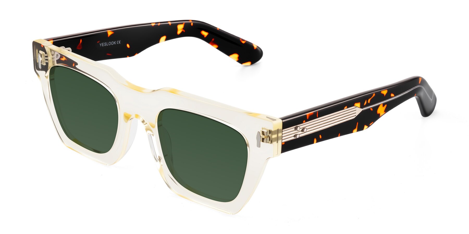 Angle of Padulla in Light Yellow/Tortoise with Green Tinted Lenses