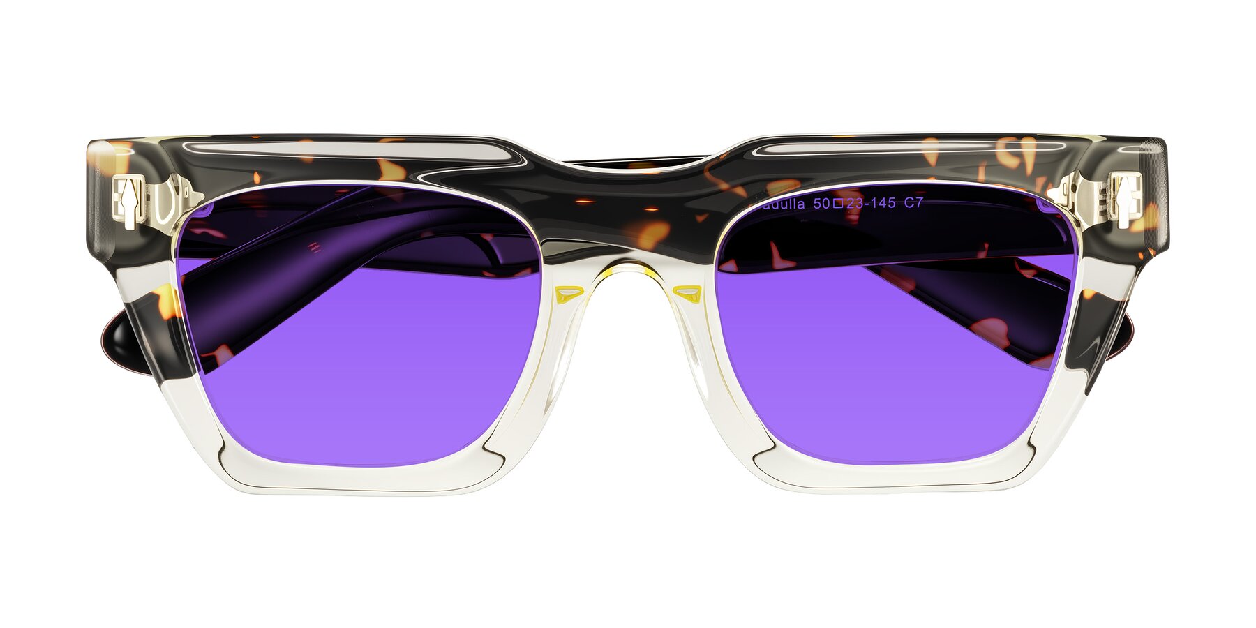 Folded Front of Padulla in Light Yellow/Tortoise with Purple Tinted Lenses