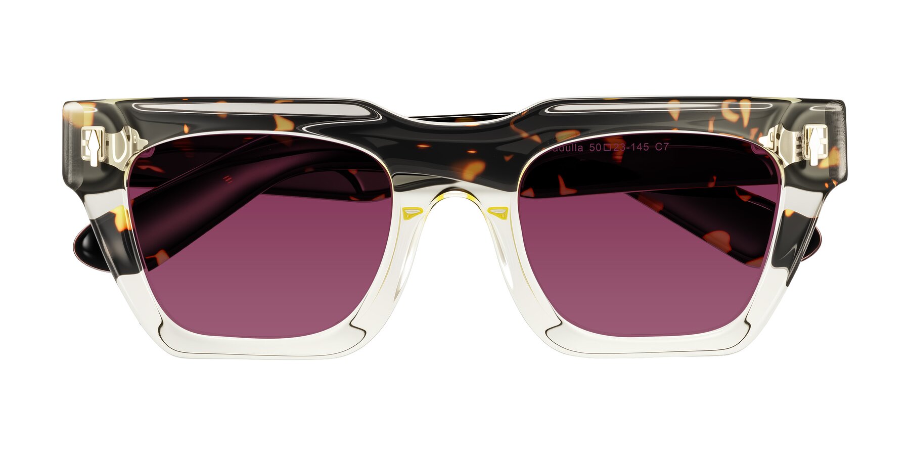 Folded Front of Padulla in Light Yellow/Tortoise with Wine Tinted Lenses