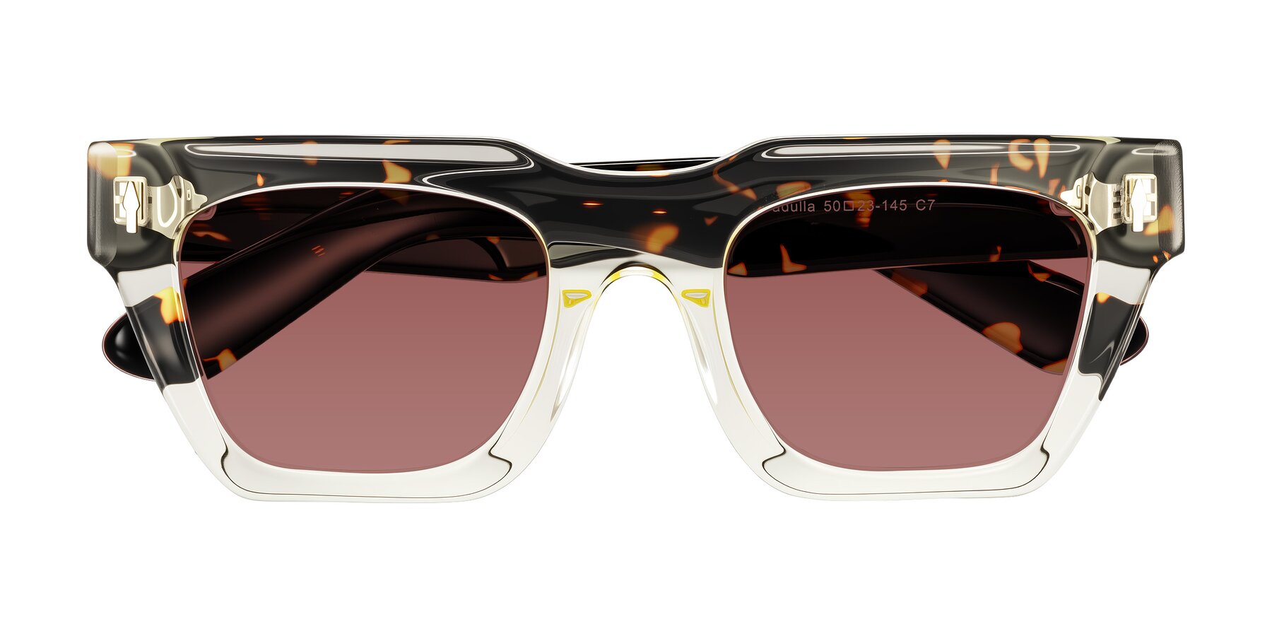 Folded Front of Padulla in Light Yellow/Tortoise with Garnet Tinted Lenses