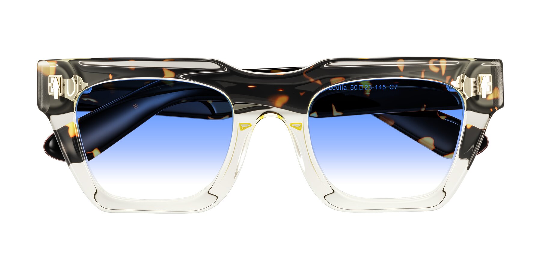Folded Front of Padulla in Light Yellow/Tortoise with Blue Gradient Lenses