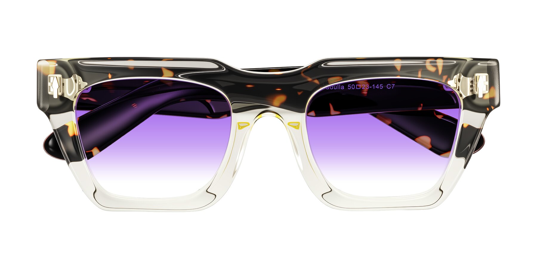 Folded Front of Padulla in Light Yellow/Tortoise with Purple Gradient Lenses