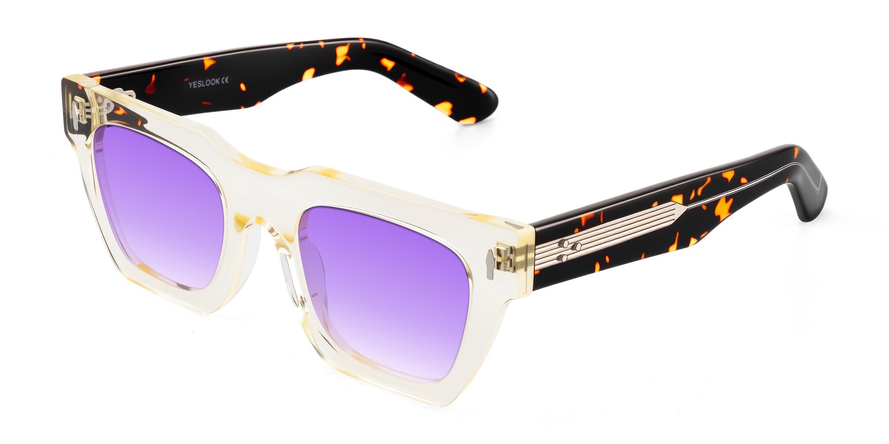 Angle of Padulla in Light Yellow/Tortoise with Purple Gradient Lenses