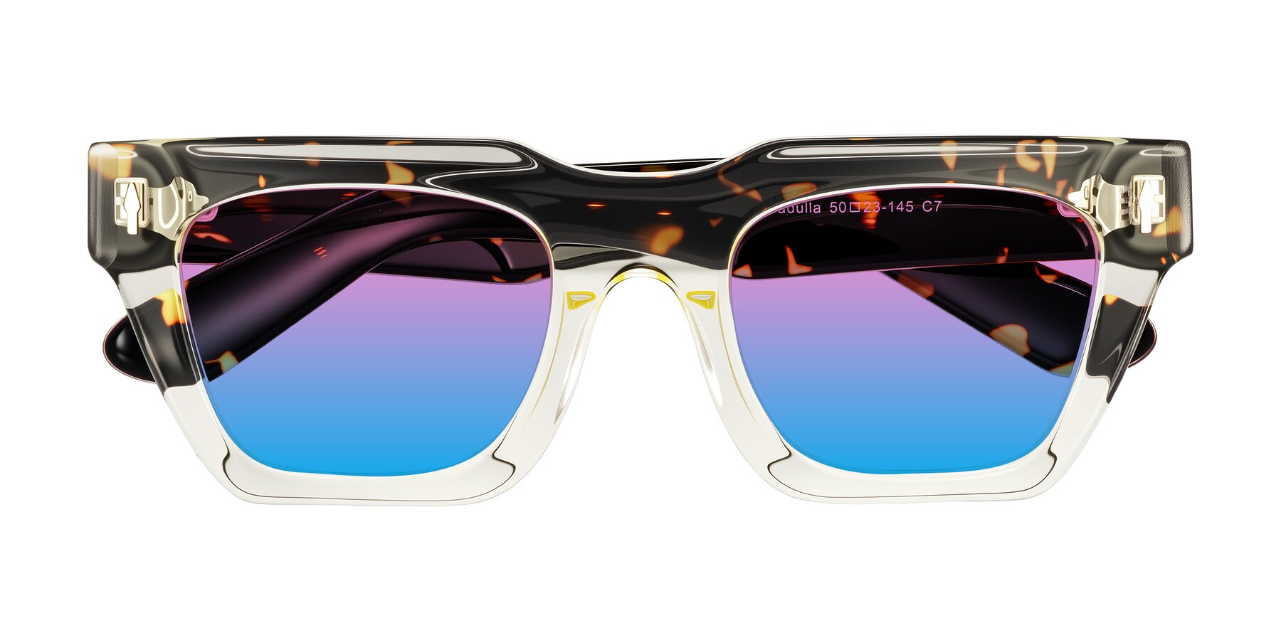 Folded Front of Padulla in Light Yellow/Tortoise with Pink / Blue Gradient Lenses
