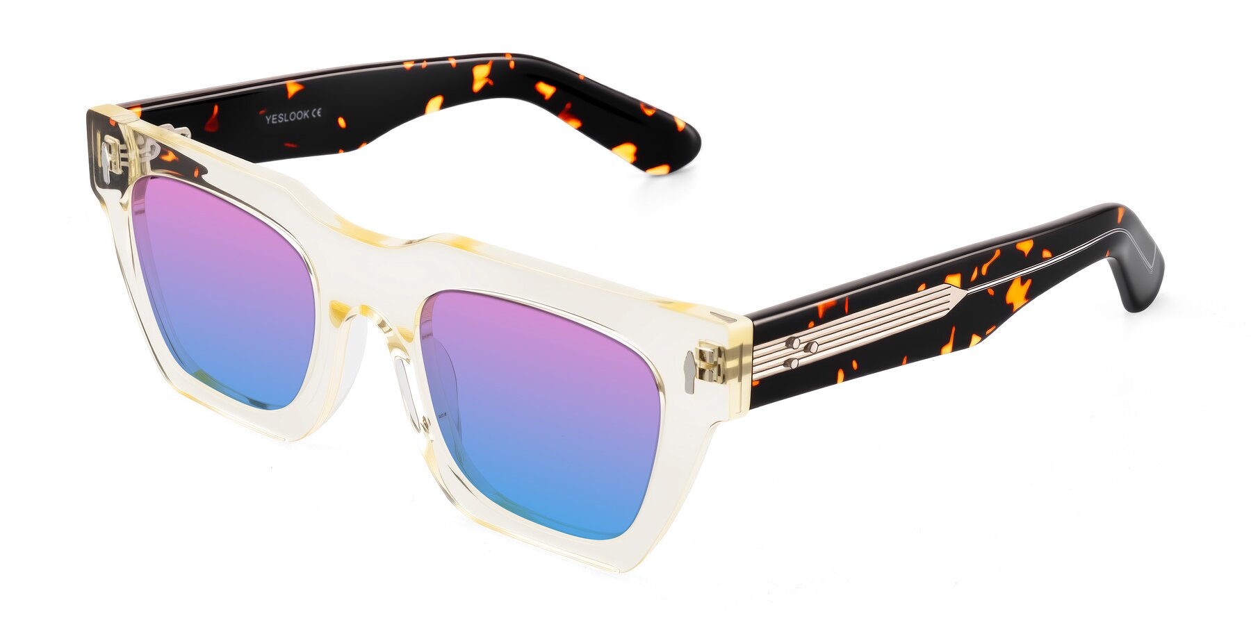 Angle of Padulla in Light Yellow/Tortoise with Pink / Blue Gradient Lenses