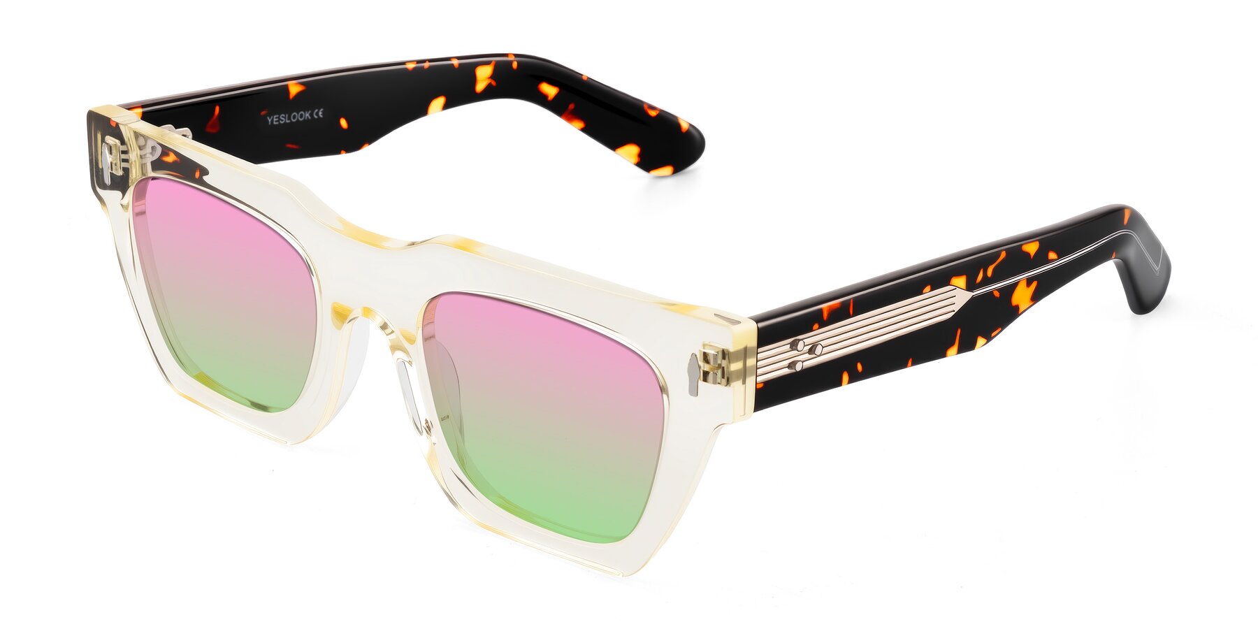 Angle of Padulla in Light Yellow/Tortoise with Pink / Green Gradient Lenses