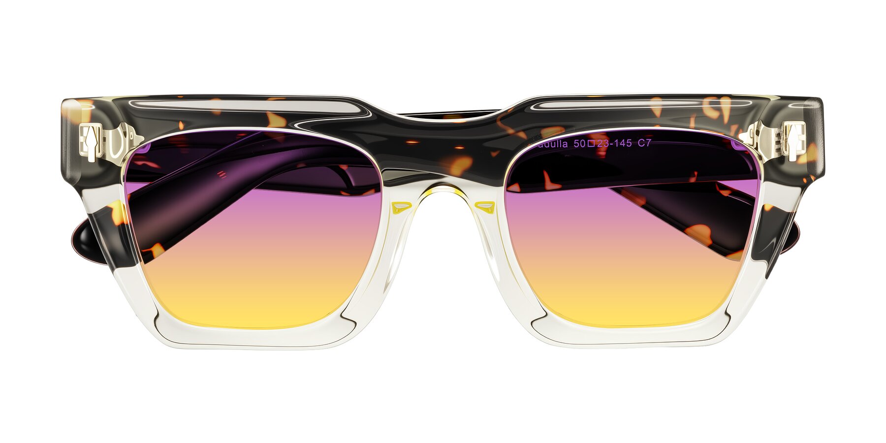 Folded Front of Padulla in Light Yellow/Tortoise with Purple / Yellow Gradient Lenses