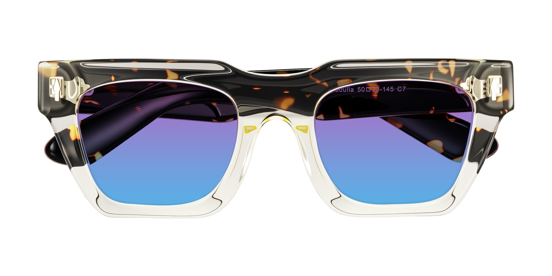 Folded Front of Padulla in Light Yellow/Tortoise with Purple / Blue Gradient Lenses