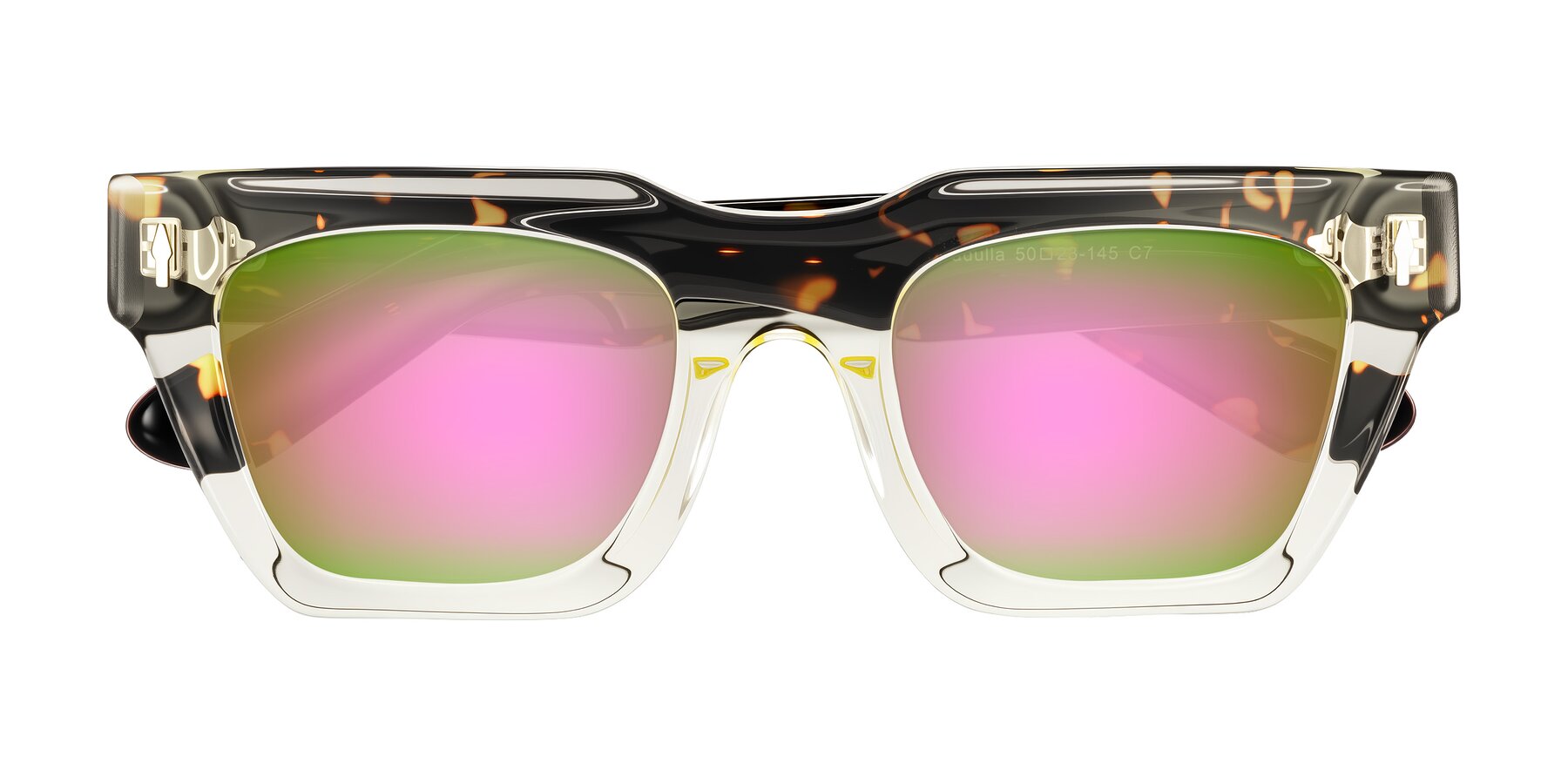 Folded Front of Padulla in Light Yellow/Tortoise with Pink Mirrored Lenses