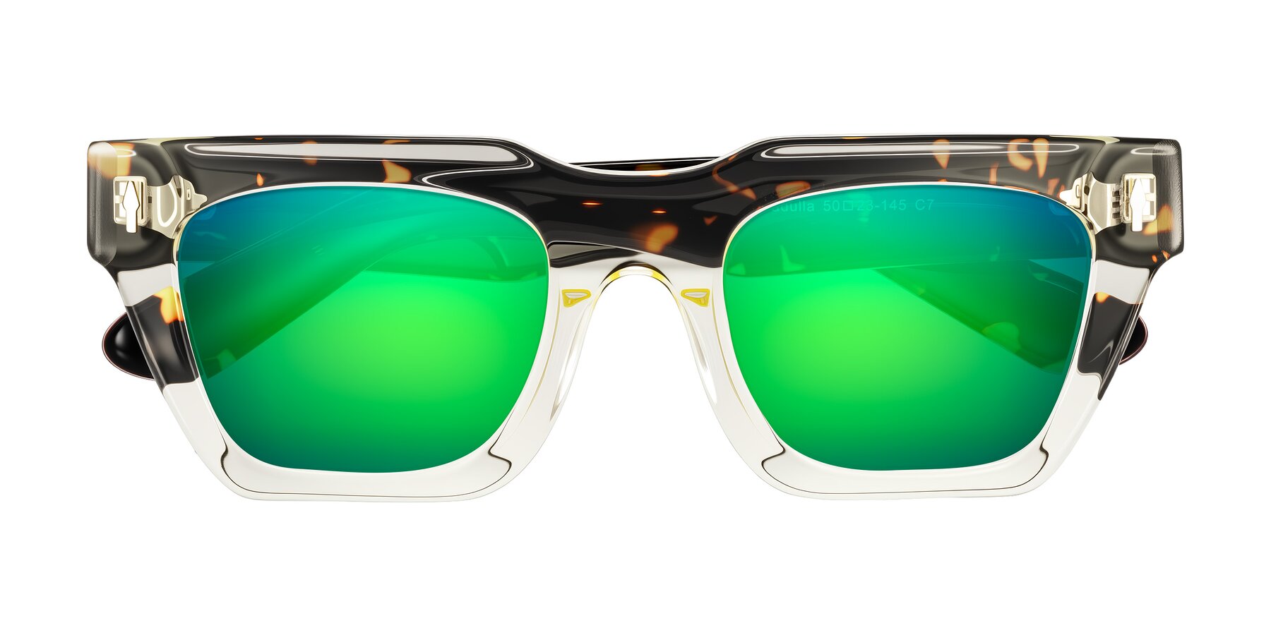 Folded Front of Padulla in Light Yellow/Tortoise with Green Mirrored Lenses