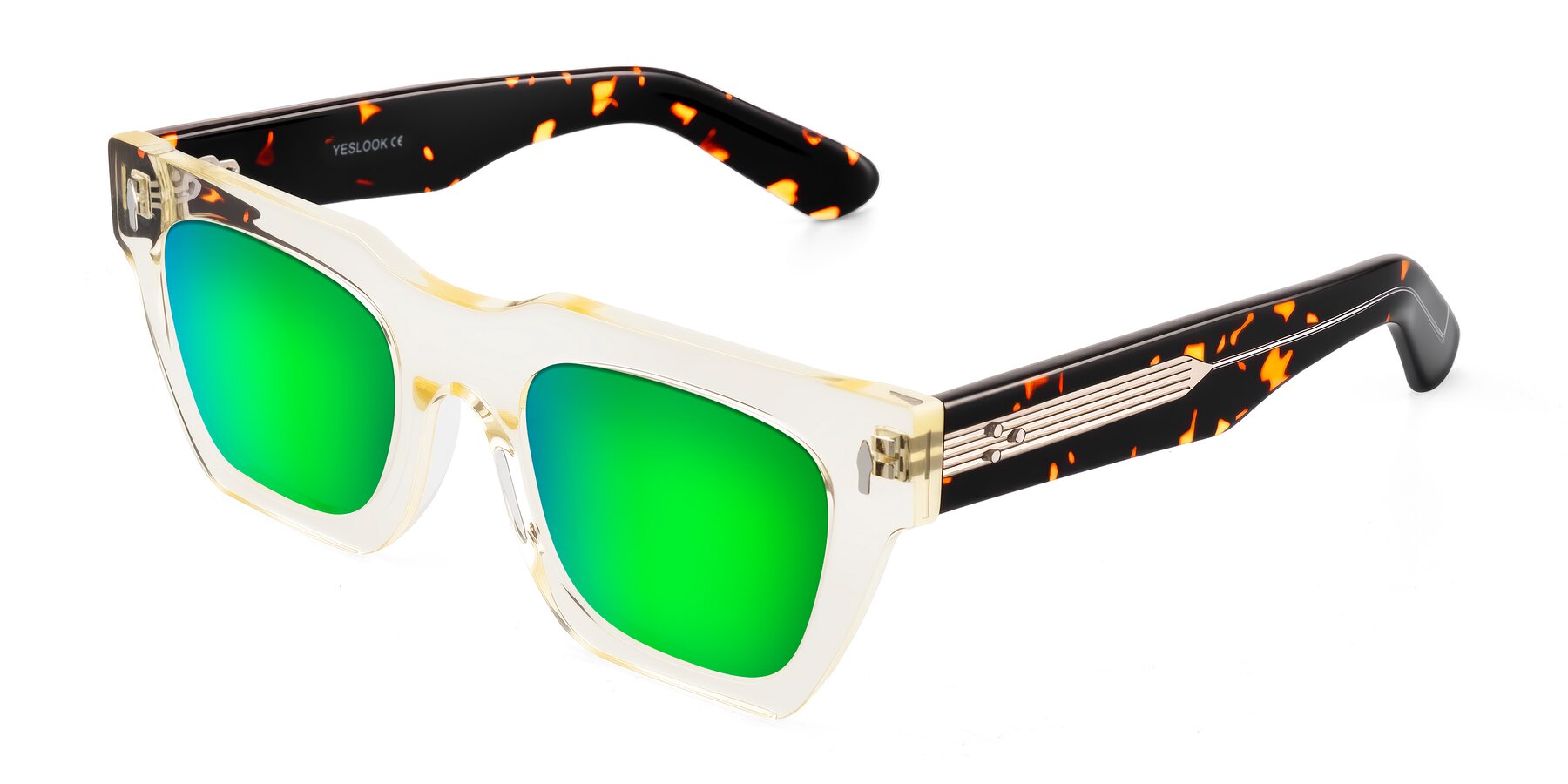 Angle of Padulla in Light Yellow/Tortoise with Green Mirrored Lenses