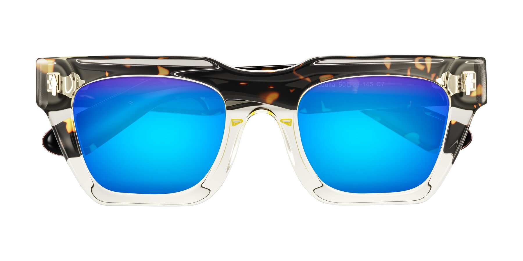Folded Front of Padulla in Light Yellow/Tortoise with Blue Mirrored Lenses