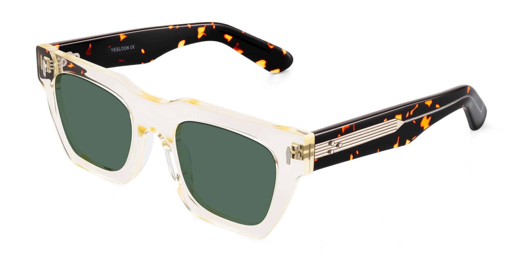 Angle of Padulla in Light Yellow/Tortoise with Green Polarized Lenses